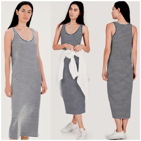 Everlane Dresses & Skirts - EVERLANE Striped Maxi Midi Cotton Tank Dress Navy Blue White Size Large